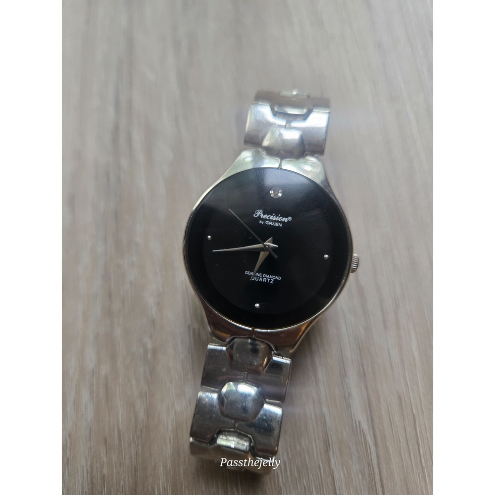 Precision by Gruen Wristwatch Silver Tone Analog Genuine Diamond Quart Men Watch